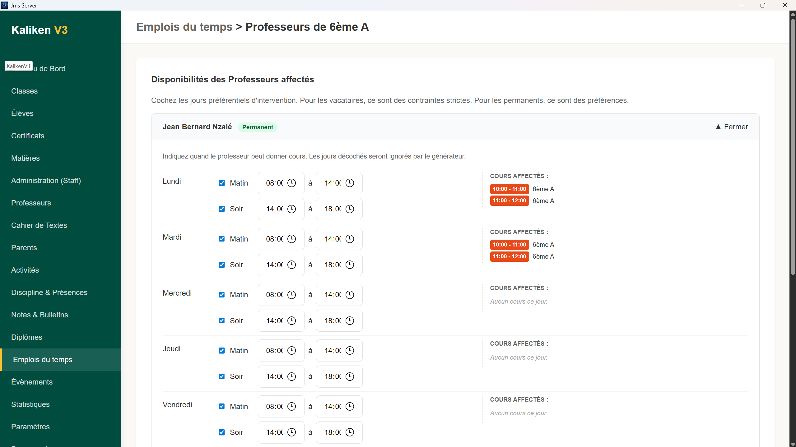 Emploi du temps — vue 3